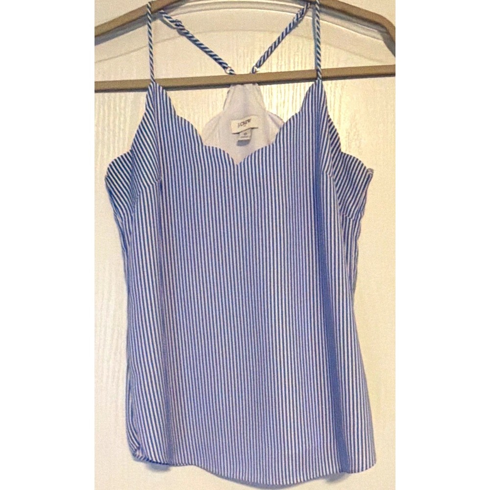 J.CREW Womens Blue White Striped Scalloped Sleeveless Lined Cami Tank Size 0